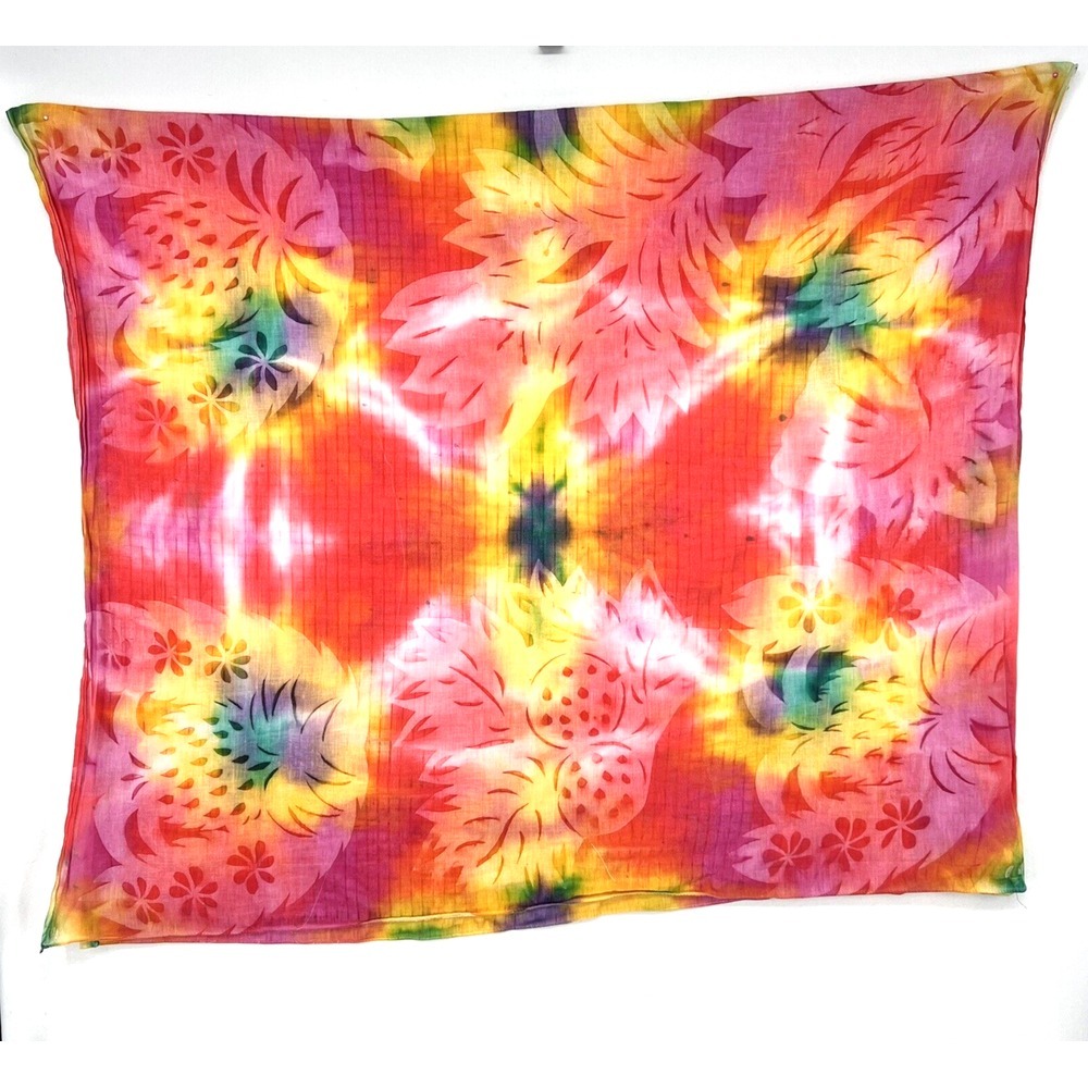 Tie Dye Orange Yellow Purple Pink Fabric Print Beach Scarf Sarong 32in x‎ 37in